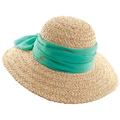 CSW82 Ladies Cappelli Raffic Round Crown Hat One Size W Green Scarf • $11