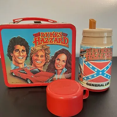 Vintage Dukes Of Hazzard Metal Lunch Box Thermos 1980s Aladdin Bo Luke Roscoe • $189.49