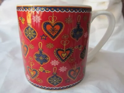 Queens Vermilion Bauble Hearts Fine Bone China Christmas Coffee Tea Mug • £12