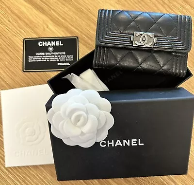 Chanel Boy Flap Wallet /CardHolder Quilted Lamb Skin Black- Excellent Condition • $890