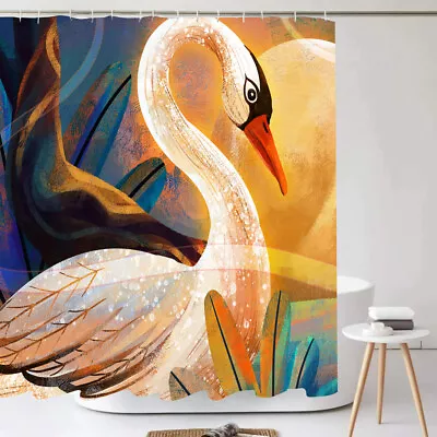 Beautiful Swan Shower Curtain Fabric Bathroom Decor Polyester Waterproof 72 In • $14.09