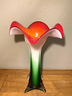 Murano Or Venetian Inspired Cased Art Glass Trumpet Flower Vase Large • $135