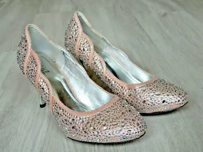 QUIZ Ladies Fancy Court Shoes Pink With Rhinestones Size 7 / 40 • £17.99