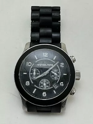 MICHAEL KORS RUNWAY MK8107- Chronograph Silicone SS Mens WristWatch Black • $32.97