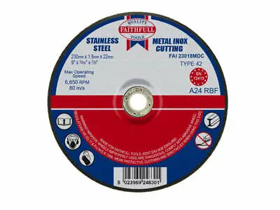 Faithfull Depressed Centre Inox Thin Metal Cutting Abrasive Disc 230mm / 9  Diam • £5.49