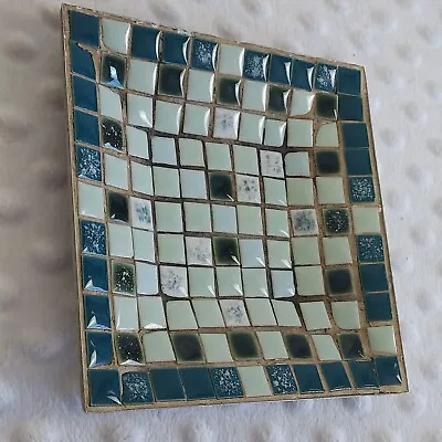 Vintage 1960's Mosaic Tile Trinket Tray Ashtray Dish Ocean Blue Sea Earth Tones • $19.99