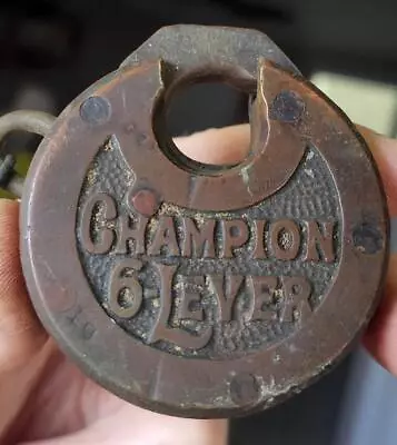 Antique C.1910 Miller Champion 6 Lever Brass Bronze Pancake Padlock Lock No Key • $24.95