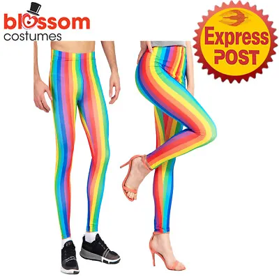 JDP27 Rainbow Unisex Stripes Leggings 1980s Mens Ladies Costume Mardi Gras LGTBQ • $12.84