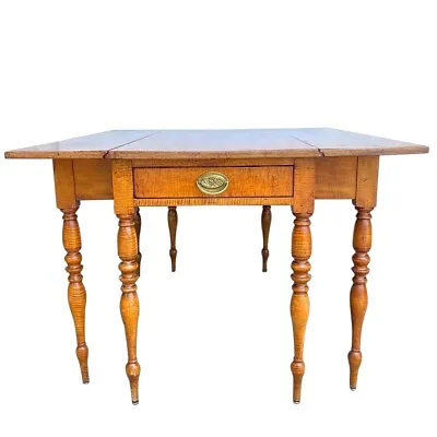 Antique American New England Tiger Maple Extending Dining Table C. 1820 • $1250
