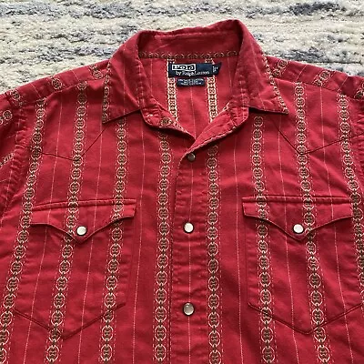 Polo Ralph Lauren Vintage Classic Western Shirt Pearl Snap Short Sleeve Men's L • $35