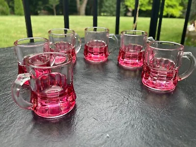 Federal Glass Mini Beer Mug Shot Glass Set 6 Ruby Cranberry Flash Drink Cordials • $25