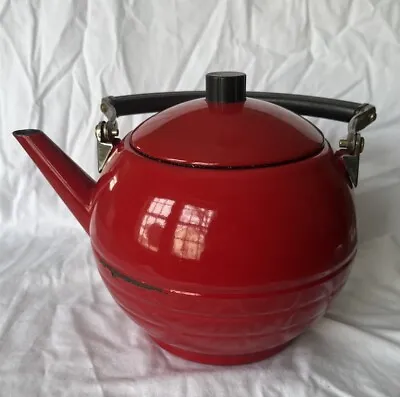 Vintage Art Deco Industrial Red Enamel Teapot In The Style Of Walter Von Nessen • $32.95