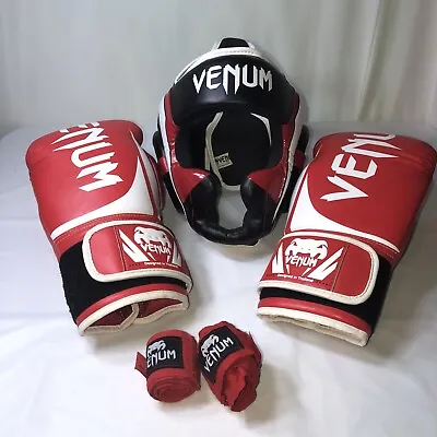 Venum Elite Boxing Premium Quality Gloves Black 16 Oz With Headgear Red/black/w • $89.99