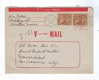 1943 Houlton Maine V-Mail 1 1/2c PREXIE Pair To Treasure Island CA • $7.50