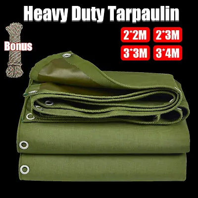 Heavy Duty Waterproof Canvas Tarp 4 Sizes Tarpaulin Army Sun Blocked Dustproof  • $28.85