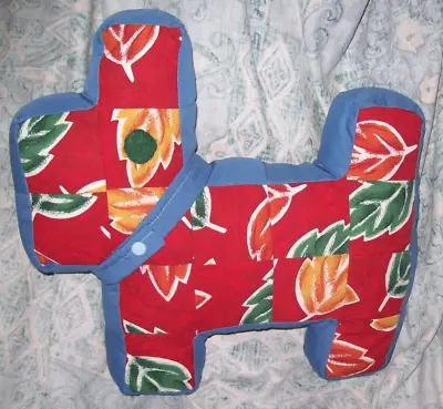 Handmade Small Red Leafed Patchwork Cushion Shaped As A Dog Ref No D12. • £15