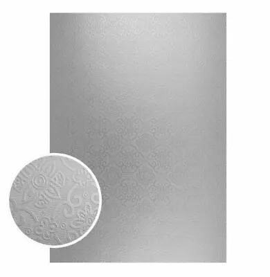 Couture Creations Mirror Foil Metallic Board - A4 Silver Damask (10pc - 210gsm) • £7.47