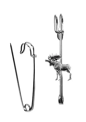 A47 Standing Moose  Kilt Pin Scarf Or Brooch Pin Pewter Emblem 2.5 INCH  • $11.13