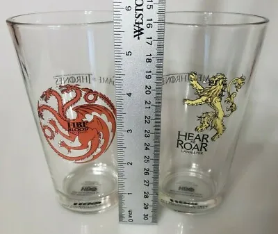 Game Of Thrones Set Of Two 16 Oz Pint Beer Glasses Hear Me Roar & Fire Blood    • £11.58