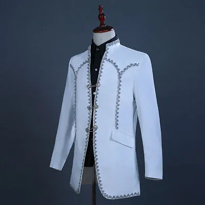 Mens 2 Piece Suit Gothic Costume Tuxedo Tailcoat Long Jacket Trousers Prom White • $64.51