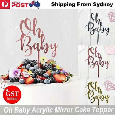 Oh Baby Acrylic Cake Topper Baby Shower Mirror Gold Silver Rose Gold Party Decor • $4.25