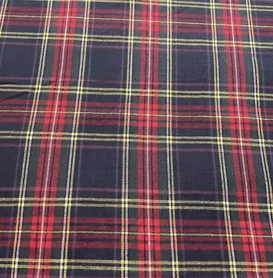 Vintage Tartan Plaid Cotton Flannel Circa 1980's Red Blue Twill 3.75 Yards • $23.99