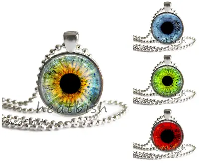 DRAGON EYE HUMAN WOLF EYE Glass Photo Pendant Necklace Fantasy Monster Folklore • $10.95