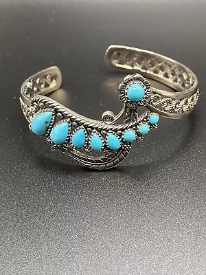 Vintage Sterling Silver Designed Turquoise Signed BBJ Cuff Bracelet. 31 Grams • $44.70