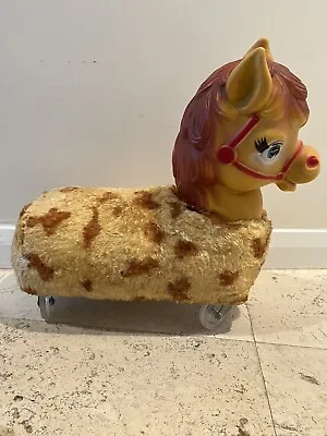 Rubber Face Horse Ride On Plush Toy Wheels Spotted Pony Rare Vtg Mid Century MCM • $149.50