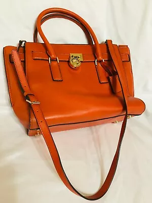 Michael Kors Tote Bag Hamilton Orange/red Leather Satchel  Mk Padlock Logo • $80