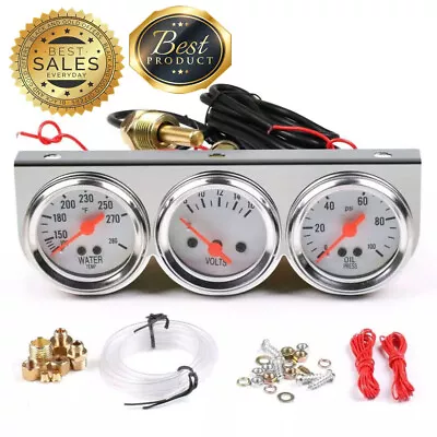 2'' 52mm Water Temp Oil Pressure Volt Meter Triple Gauge Set Mechanical Chrome • $23.99