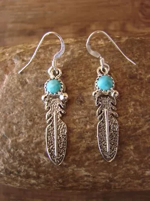 $36.99 • Buy Native American Sterling Silver Turquoise Feather Dangle Earrings! McCarthy
