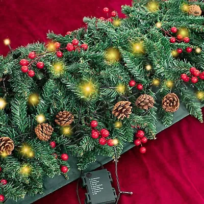 9Ft Artificial Christmas Garland With 24 Pine Cones And 24 Red Berries  Indoor • $24.99