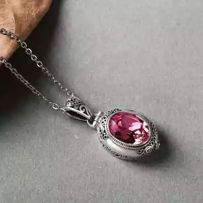 Vintage Clavicle Chain Necklace Oval Locket Men Women Fashion Festival Pink Gift • $15.98