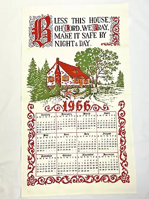 Vintage 1966 Linen Tea Towel Calendar - Bless This House Prayer Wall Hanging • $7