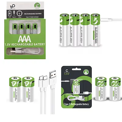 Rechargeable Usb Battery 1.5V 4 X AA AAA LR14 LR20 C & D Size Lithium Batteries • £12.99