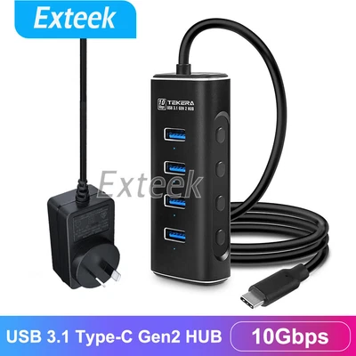 $45.95 • Buy USB 3.1 Type-C Gen2 4 Port USB Hub 10Gbps Powered USB Hub Splitter Power Adapter