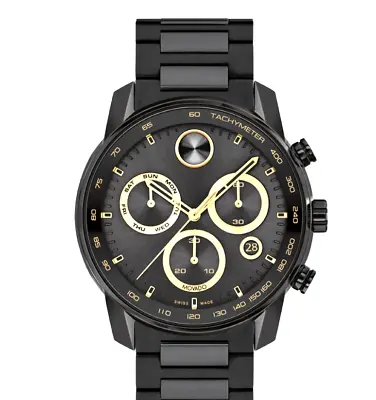 Movado Bold 3600906 Chronograph Swiss Men's Verso Black Dial Watch Box & Papers • $695