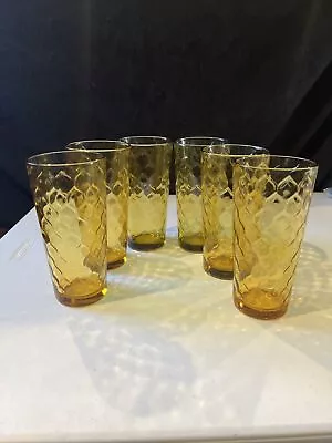 Anchor Hocking 12oz Tumbler Set Of 6 Amber Honeycomb Tall Drinking Glasses • $28