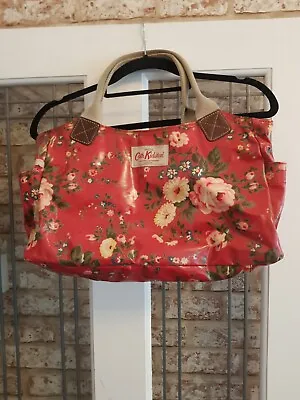 Cath Kidston Tote Shopper Bag Oil Cloth And Leather Red Floral Medium 43cms X 20 • £13