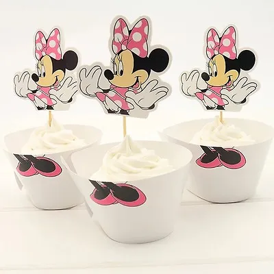 48 Pcs 24 Minnie Mouse Cupcake Wrappers & 24 Toppers Kids Birthday Party Supply • $10.99