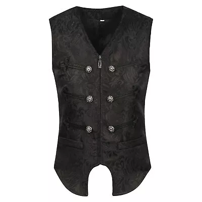 Waistcoat Mens Brocade Tailored Formal Gothic Steampunk Victorian Cosplay • £22.99