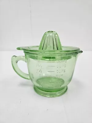 Depression Uranium/Vaseline Glass Vintage Dark Green Measuring Cup - Reamer Top • $49.95