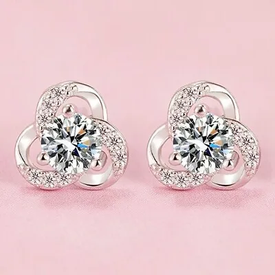 Womens Girls 925 Sterling Silver Crystal Swirl Stud Earrings Jewellery Gift UK • £3.49