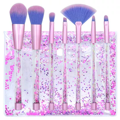 7pcs Makeup Brushes Set Mermaid Unicorn Crystal Quicksand Sequins + Pouch Case • $13.45