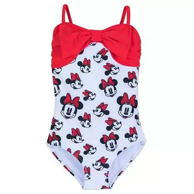 NWT Disney Store Minnie Mouse Swimsuit Girls 1 Pc UPF 50+ Minnie Mouse Allover • $24.70