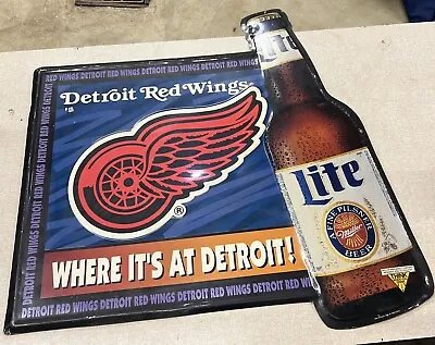 Miller Lite Detroit Red Wings Metal Beer Bottle Sign 32x32 • $38.99