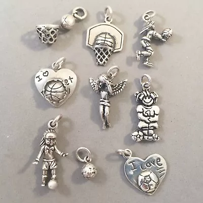 .925 Sterling Silver SALE BASKETBALL SOCCER VOLLEY CHARMS NEW Pendant 925 SL33 • $9.21