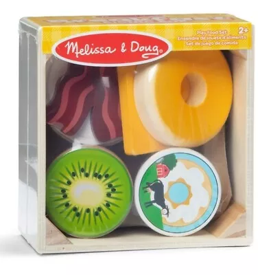 MELISSA & DOUG 7-piece Wooden BREAKFAST PICNIC Box Play Food Set BRAND NEW • $14.25