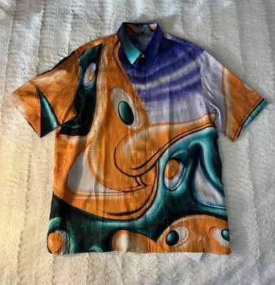 $1750 DIOR Men X Kenny Scharf Oblique Logo Silk Button Down Shirt M • $675